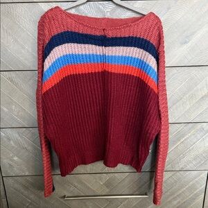 HYFVE Striped Crewneck Sweater in Burgundy, Coral, Navy, Blue, Pink